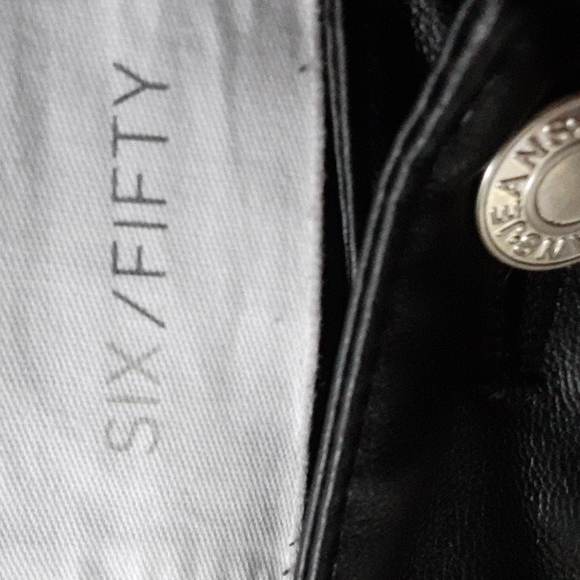 Six/Fifty sz Large faux leather black boot cut pants with pockets silver button - Picture 3 of 5